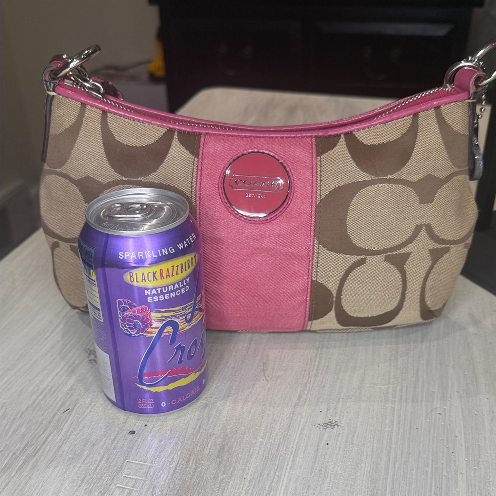Coach Pink and Brown Signature Small Hobo Bag - Picture 9 of 14